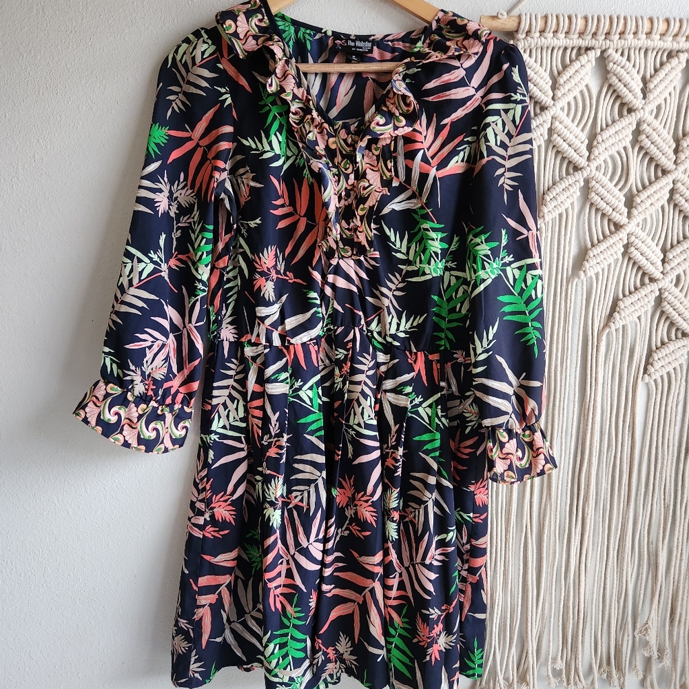 The Webster Miami at Target Navy Tropical Print Dress Small Short Sleeve GUC